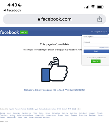 Facebook broken link