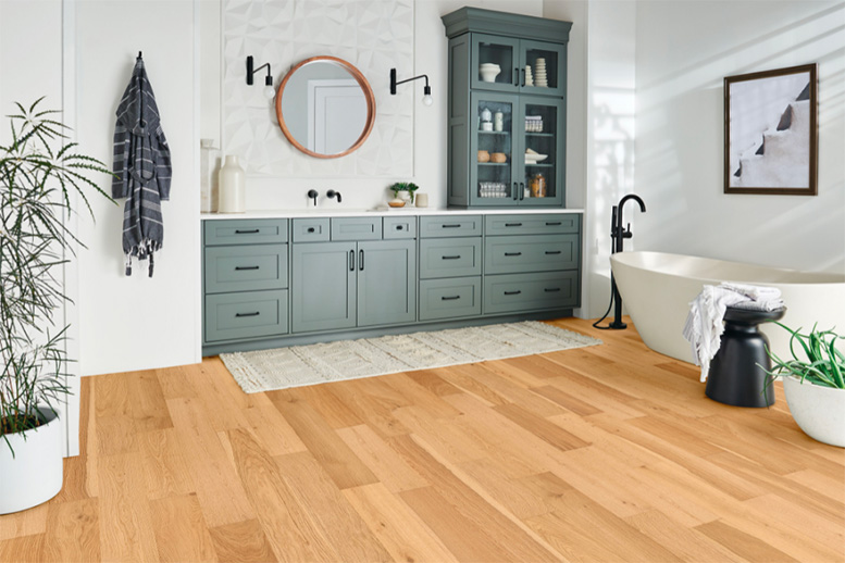 bathroom with wood floors. Photo: Harry's Carpet One blog