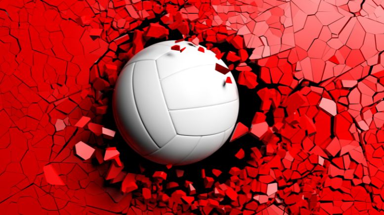 volleyball going through red wall. Source: Canva pro