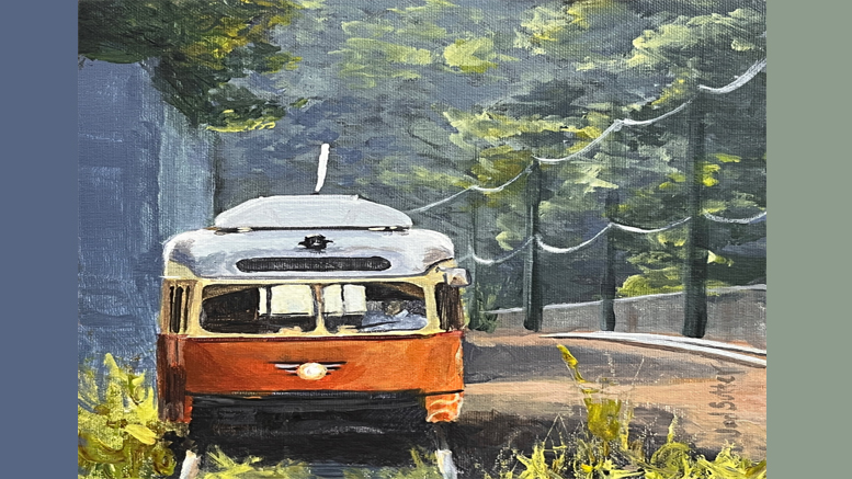 MBTA trolley painting by Jed Sutter.