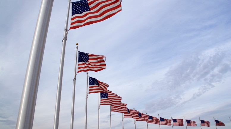 american flags in a row