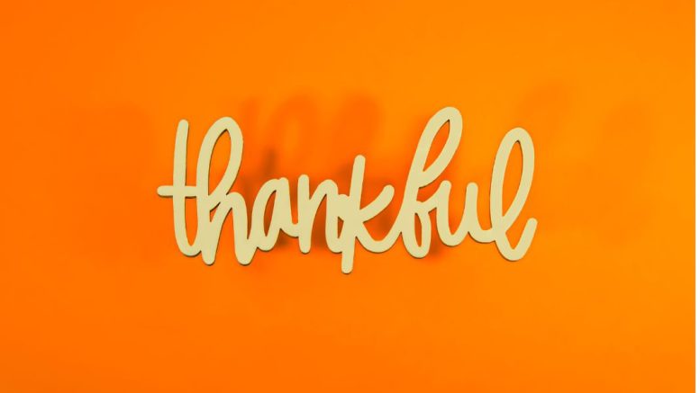 Thankful text. Image: Canva