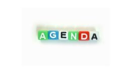 The word agenda is spelled out in colorful cubes. For a local meeting