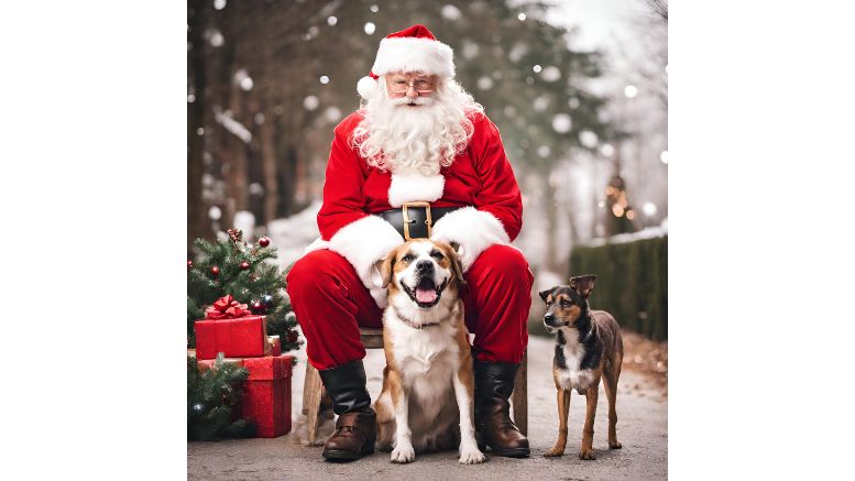 Photo of Santa with two dogs. Image: Canva