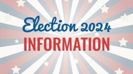 Election 2024 information on a red, white and blue background.