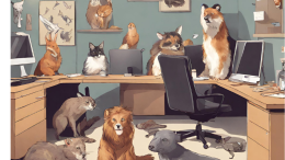 Office with animals sitting around. Image: Canva