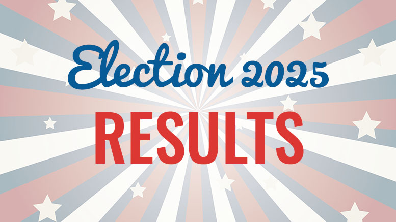 Election 2025 Results" text on a starburst background with stars and red, white, and blue colors.