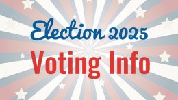 Text reads "Election 2025 Voting Info" on a starburst background with stars and red, white, and blue colors.