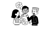 Three cartoon characters are having a conversation. One has a thought bubble with a clock showing April 10. Speech bubbles indicate dialogue among students who learn differently, hinting at the excitement of an upcoming post-secondary fair.
.