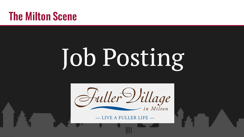 Job Ad: Fuller Village seeking a Fitness and Aquatics Professional, as featured in a graphic on The Milton Scene.