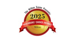 A gold and red badge reads "2025 Milton Neighbors Choice Awards" with "The Milton Scene Presents" at the top. Annual honors, coming soon!.