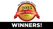 A gold seal with "2025 Choice Awards" and "Milton Neighbors" in the center, above bold white text stating "WINNERS!" on a black background, celebrating this annual recognition.